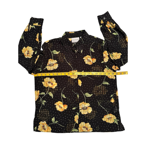 Alfred Dunner Floral Button Down Sheer Blouse Womens 8P Black Gold Long Sleeve - Picture 13 of 17